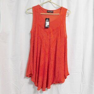 Shore Drive - Darling Orange Embroidered Swing Sleeveless Top - 1X - NWT